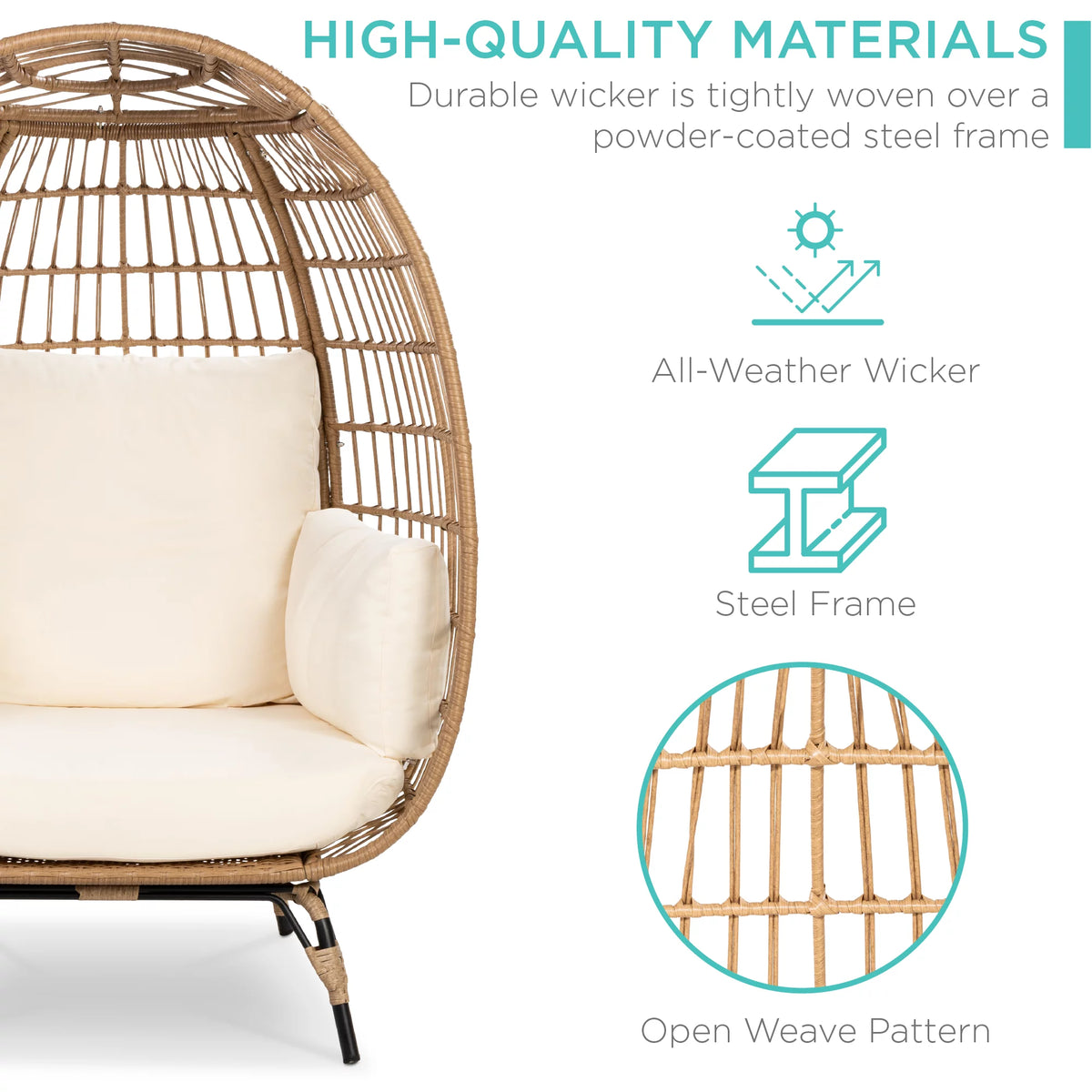 Oversized Wicker Egg Chair with Steel Frame W23260