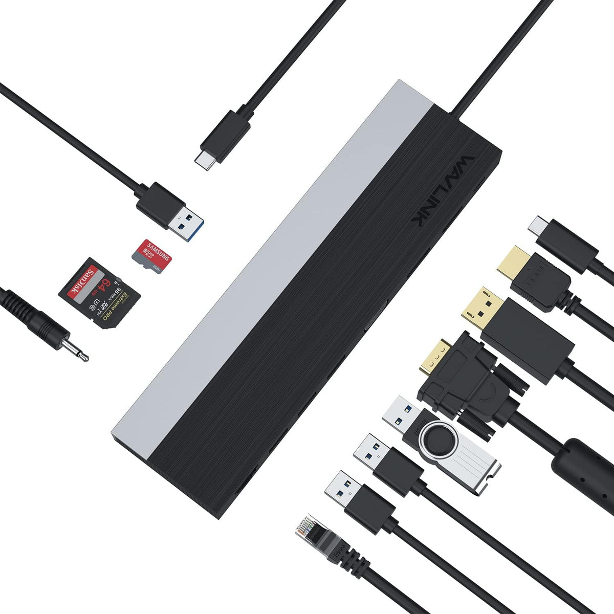 13-in-1 USB C Hub with 2 HDMI, DisplayPort, Ethernet, 4 USB 3.0, SD/TF Card Reader N6749