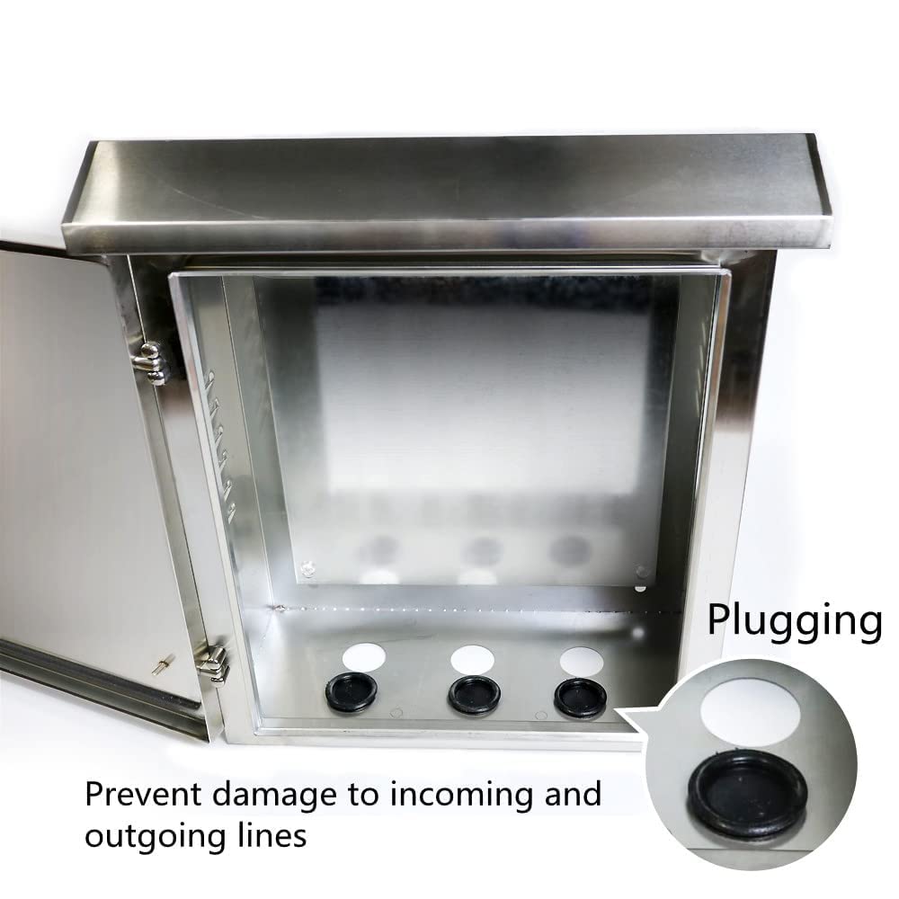 304 Stainless Steel Electrical Box 20'' x 16'' x 8'' IP65 Weatherproof Enclosure with Mounting Plate W11347