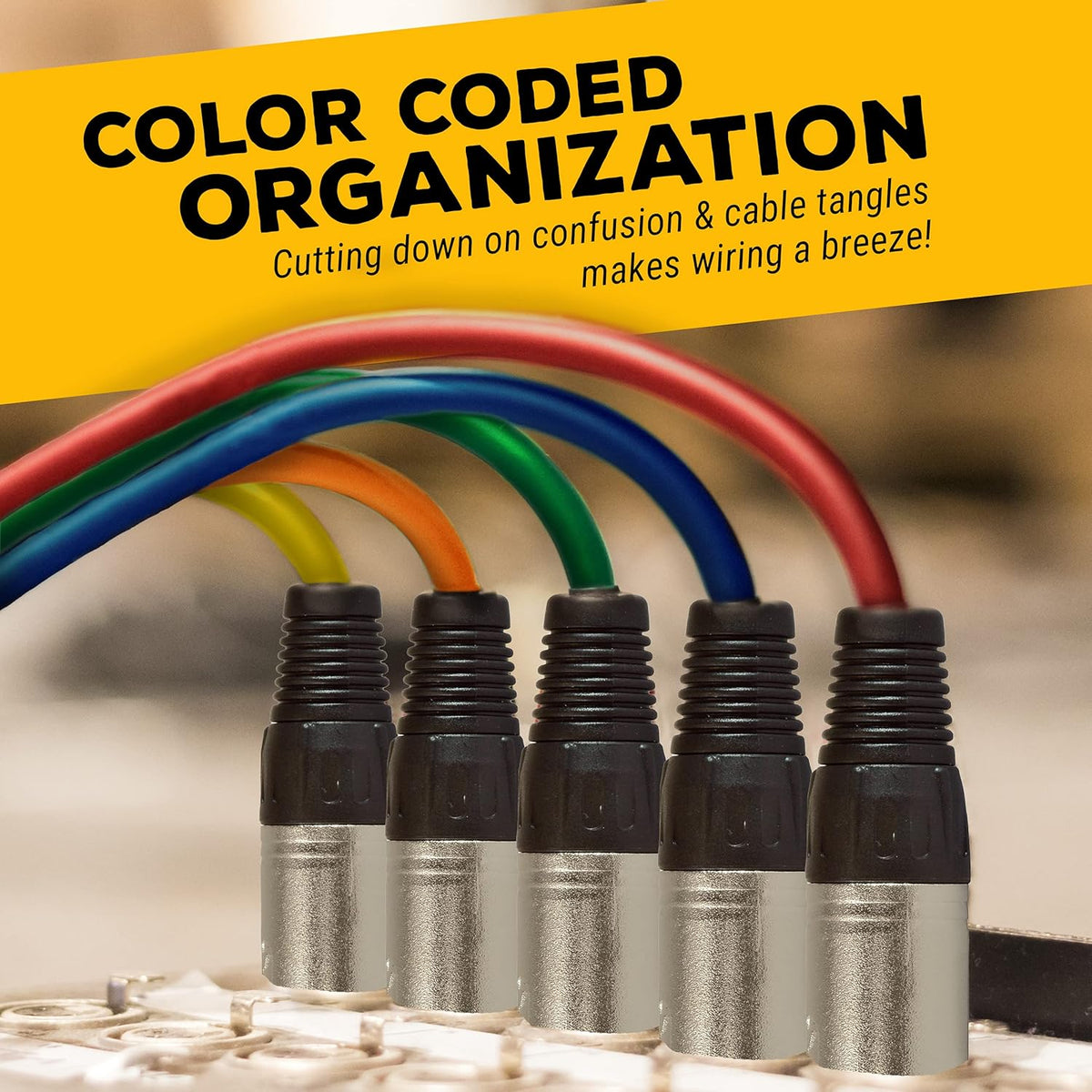 12ft XLR Male to XLR Female Colored Cables 6 Pack D774