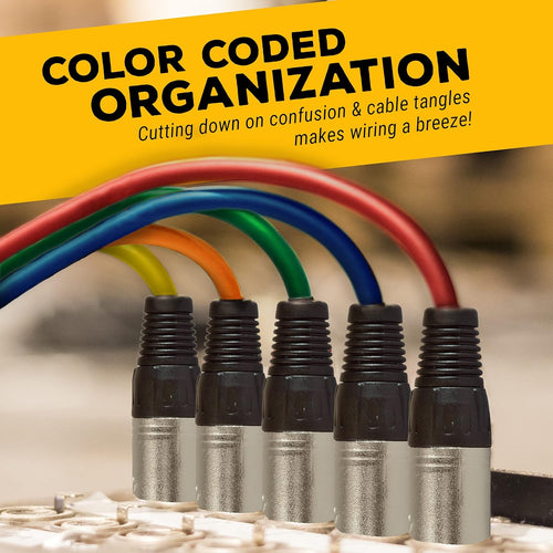 12ft XLR Male to XLR Female Colored Cables 6 Pack D774