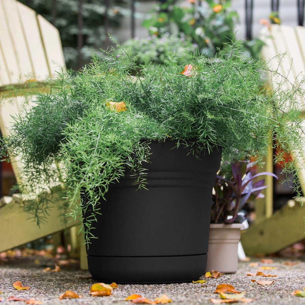 Black Resin Planter with Saucer L97247