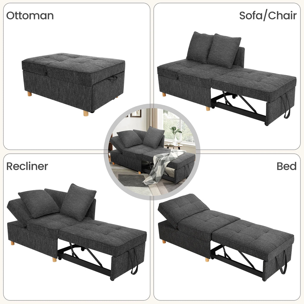 Black Convertible Sofa Bed Chair with 2 Pillows R949855