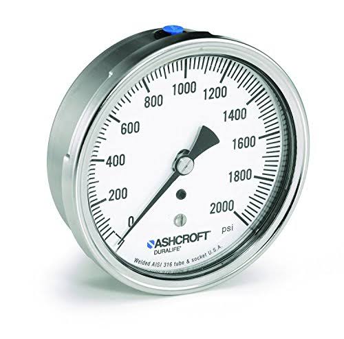 Pressure Gauge, 1/4 Thread, 0-2,000 Scale Range, Center Back Connection O619