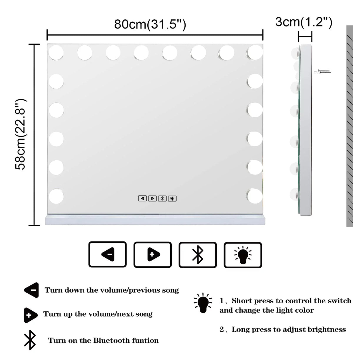White 32"x 23" Lighted Vanity Mirror D31366