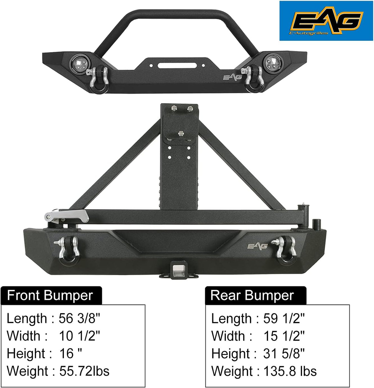 Front LED Bumper and Rear Bumper with Assembled Tire Carrier C2726
