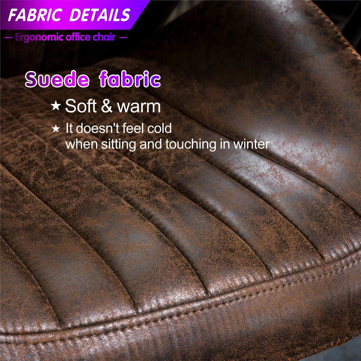 Brown Suede Fabric Ergonomic Office Chair with Lumbar Support H638401