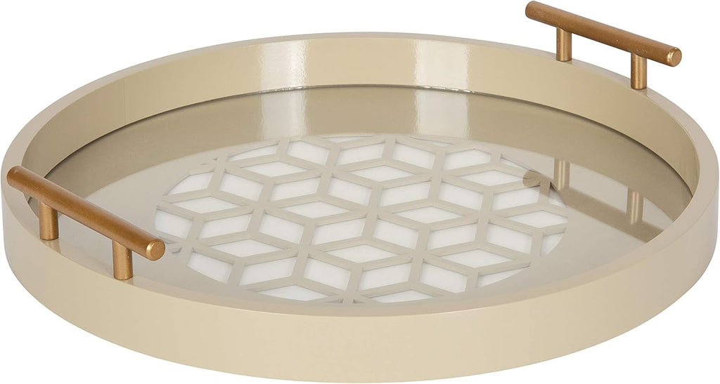 Pink Pack of 2 Decorative Round Tray with Gold Metal Handles E5664