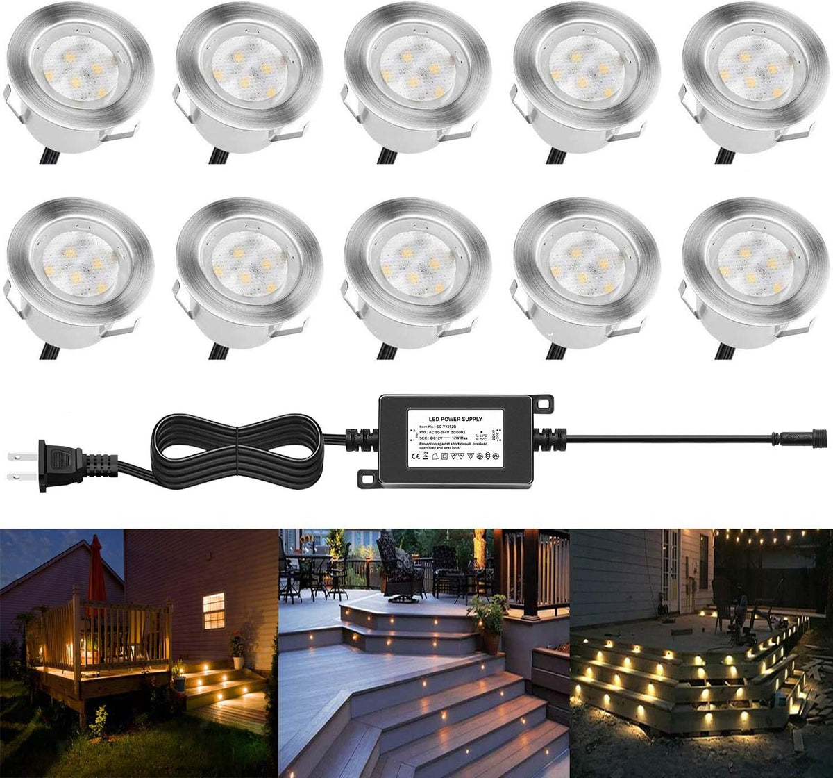 Smart LED Deck Lights Kit WiFi Controlled Color Changeable IP67 Waterproof Low Voltage 10pack N1686