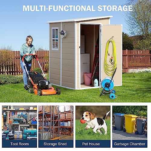 6x3 FT Waterproof Resin Outdoor Storage Shed with Floor and Double Lockable Doors R962