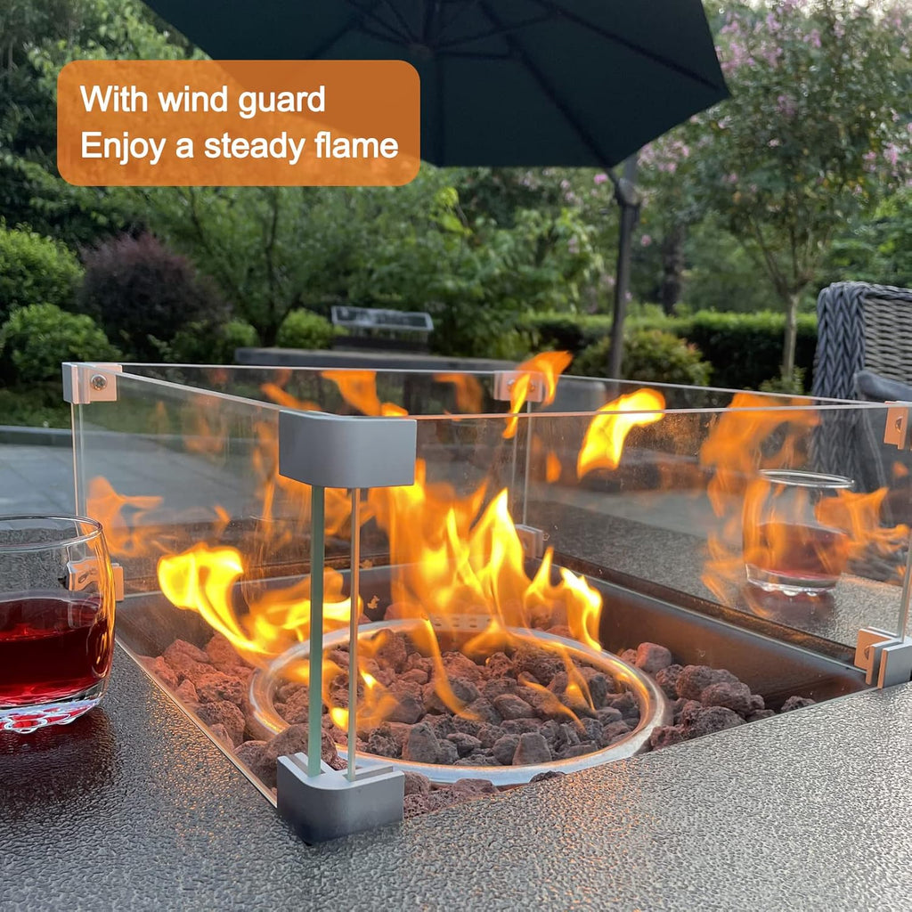 50000BTU Metal Propane Fire Pit Table with Glass Wind Guard and Lava Stone R614050