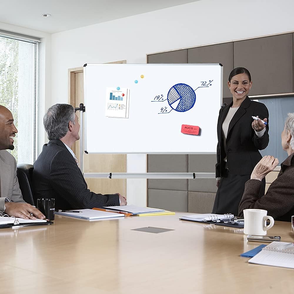 Double-Sided Magnetic Mobile Whiteboard 72 x 40 Inches with Aluminium Frame and Stand W373512