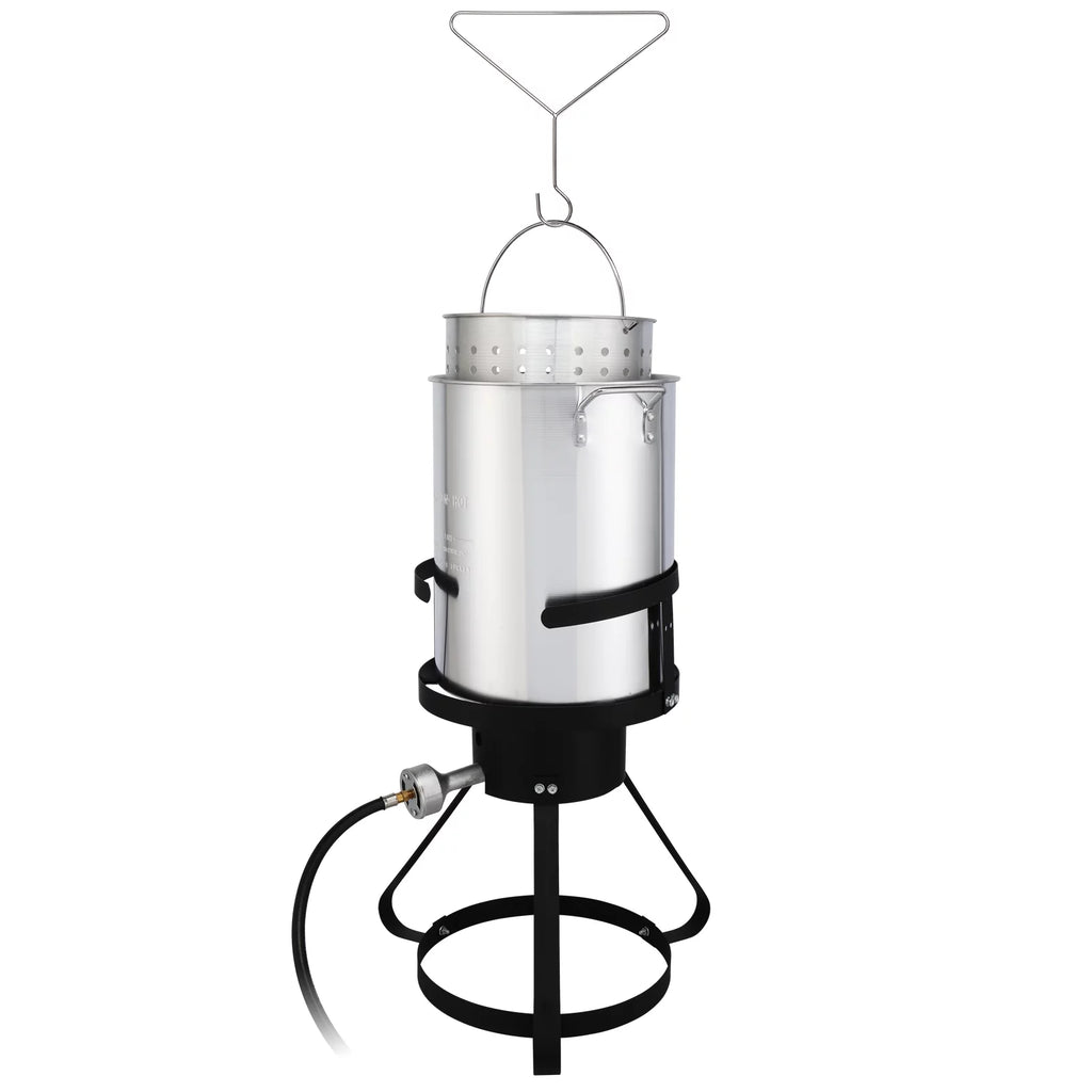 Black Round Iron Stove Frame, Silver Aluminum 30qt Turkey Pot 10qt Fish Pot Y4779