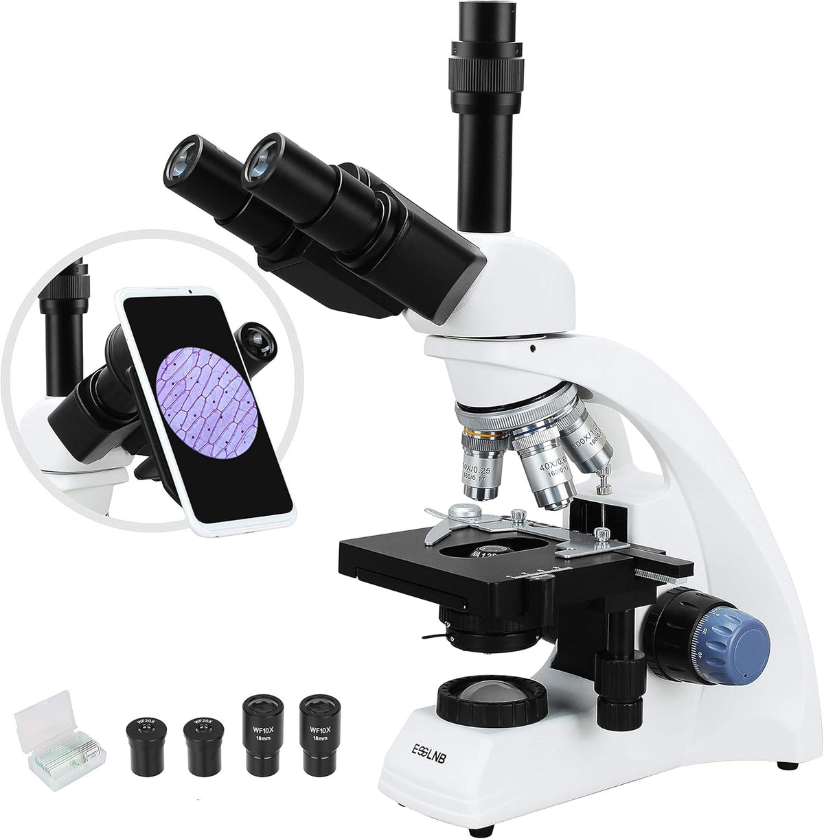 40X-2000X LED Compound Lab Microscope with Phone Adapter Mechanical Stage Abbe Condenser J47287