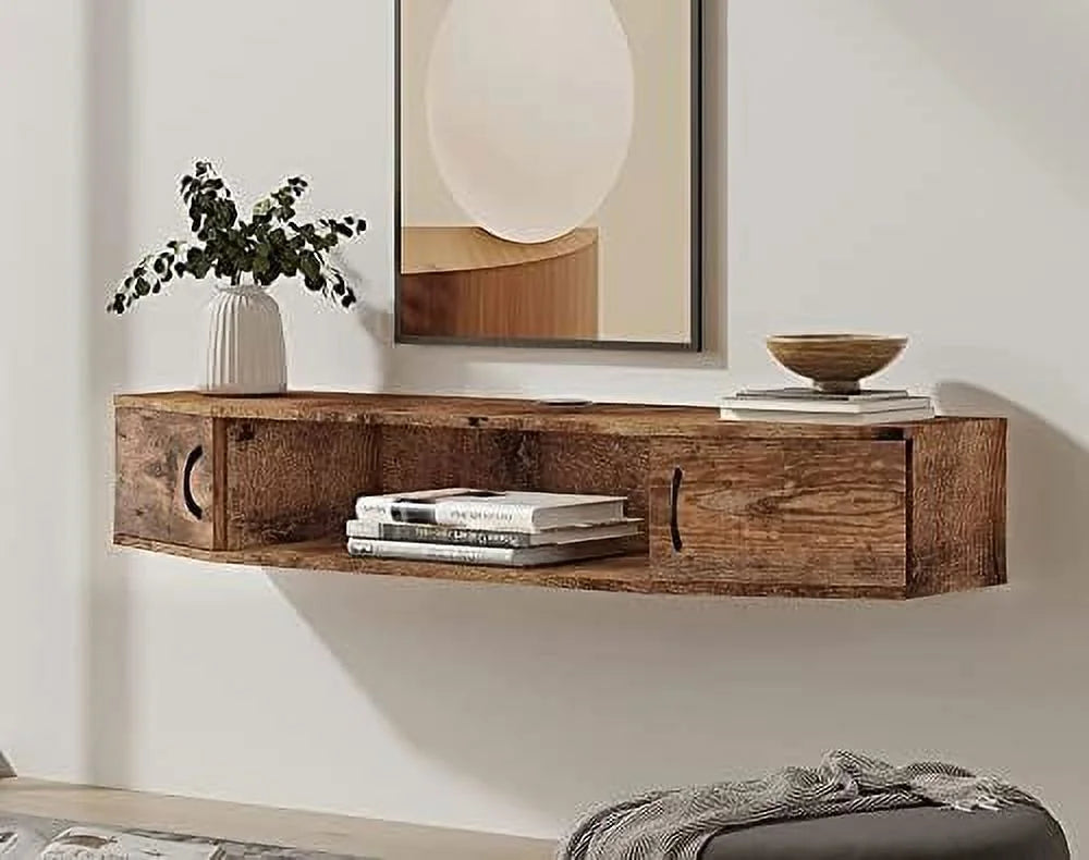 Black Floating Wall Mounted TV Stand with Door I185