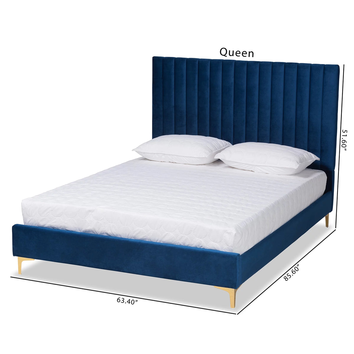 Navy Blue Velvet Queen Size Platform Bed I7894