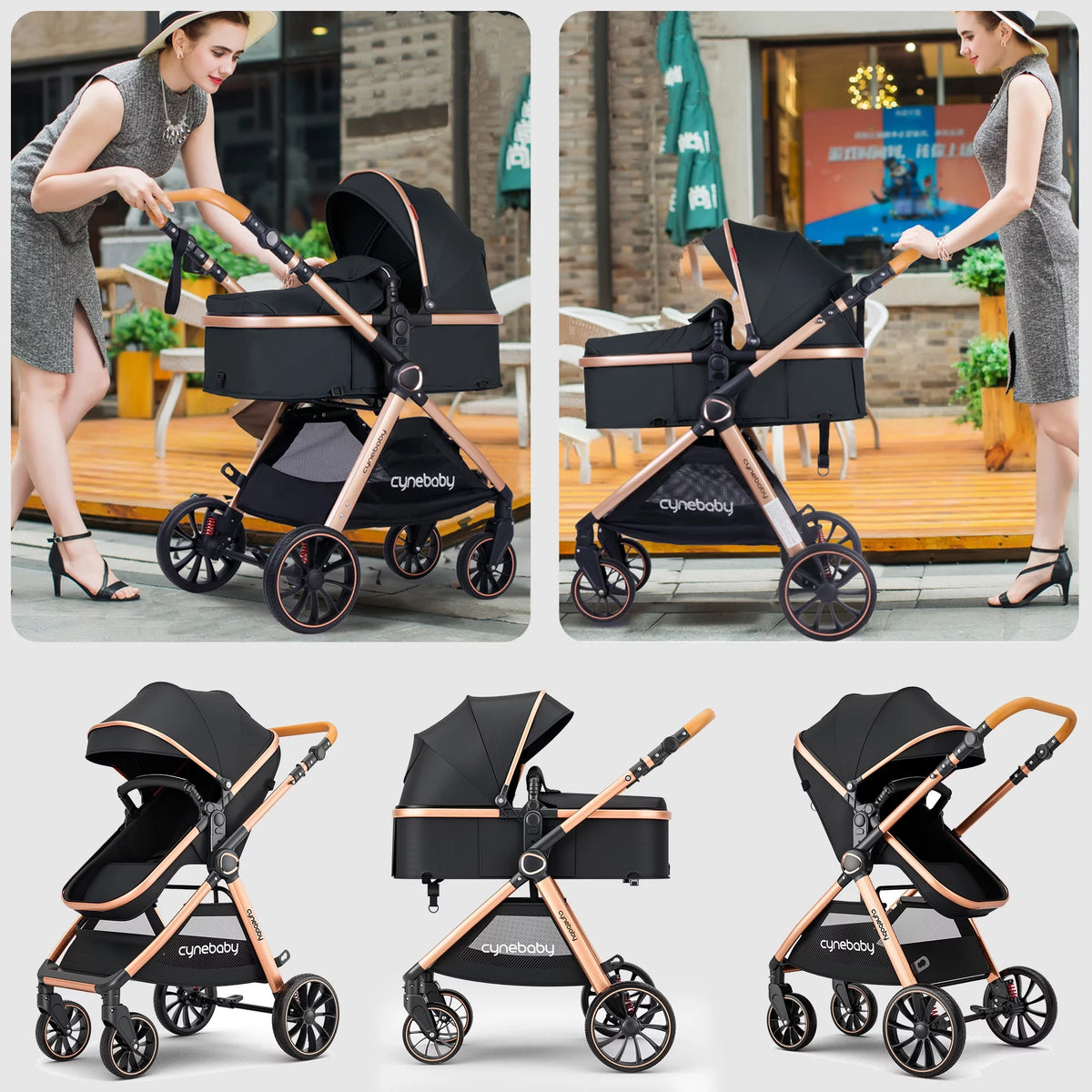 2 in 1 Convertible Baby Stroller Bassinet, Black J8267