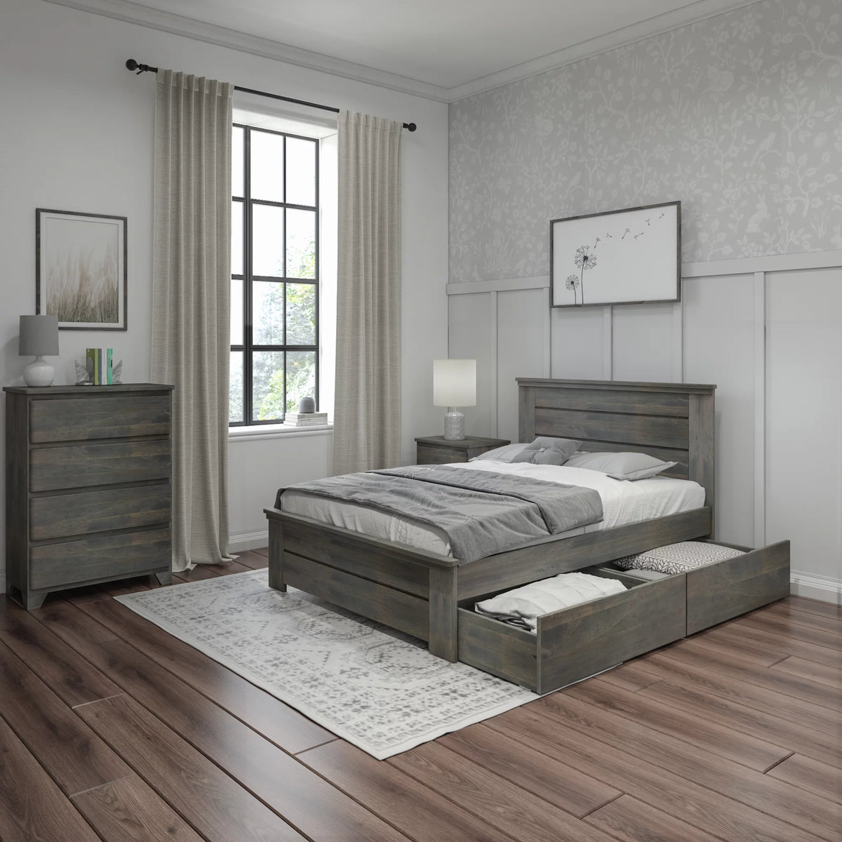 Full Size Wooden Platform Bed with Storage Drawers Q65772