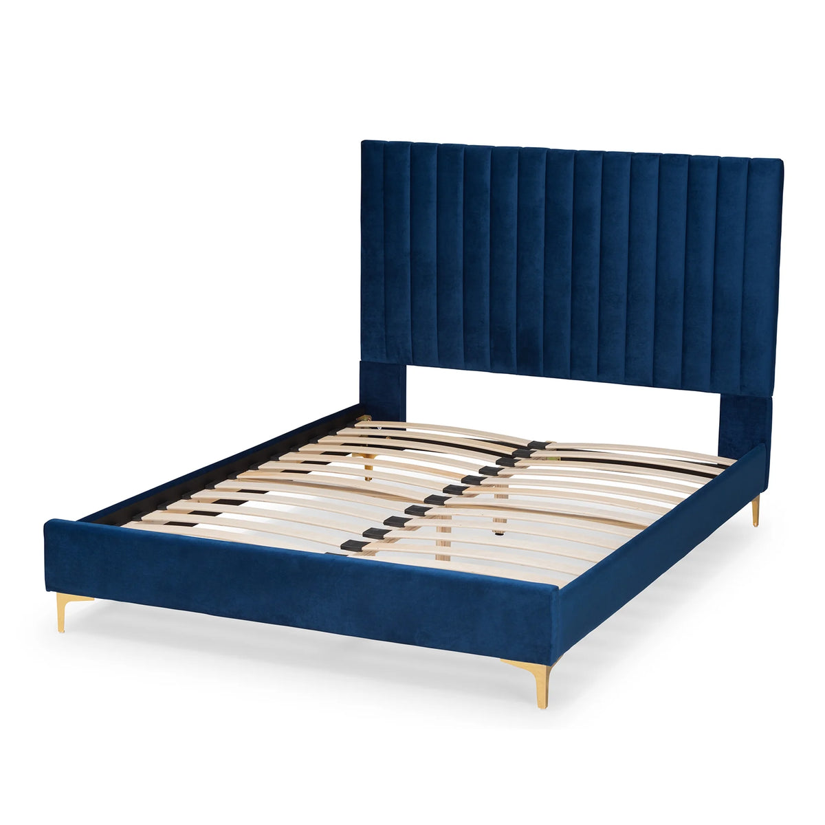 Navy Blue Velvet Queen Size Platform Bed I7894