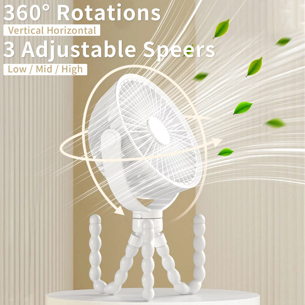 Portable Battery Operated Clip on Fan with Flexible Tripod White M3622