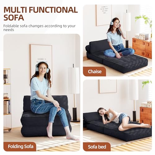 Folding Sofa Bed Convertible Sleeping Chair with Pillow Black U863979