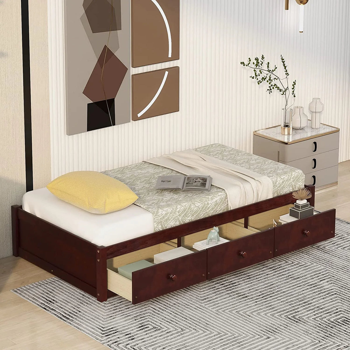 Wood Platform Bed Frame with 3 Drawers V642