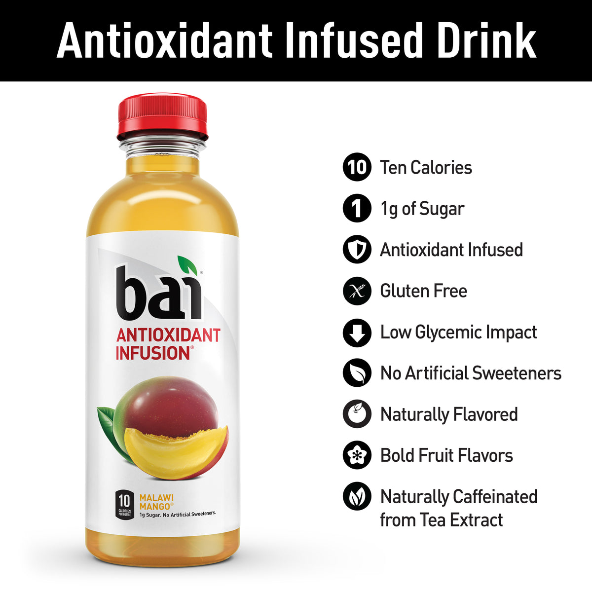 Gluten-Free Malawi Mango Antioxidant Infused Drink, 18 Fl Oz, 12 Pack Bottles U719