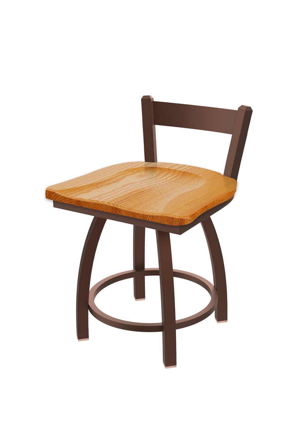 18 inch Low Back Swivel Vanity Stool with Bronze Finish and Medium Oak Seat I20747