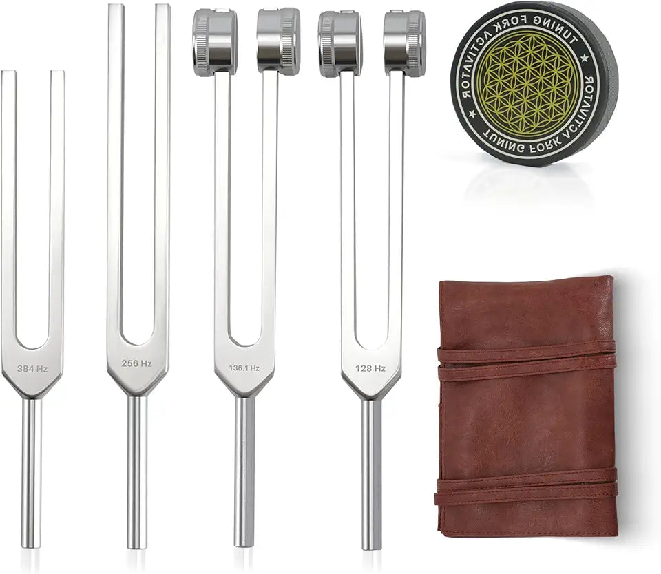 128Hz 136Hz 256Hz 384Hz Tuning Forks Set with Red Leather Pouch A853599