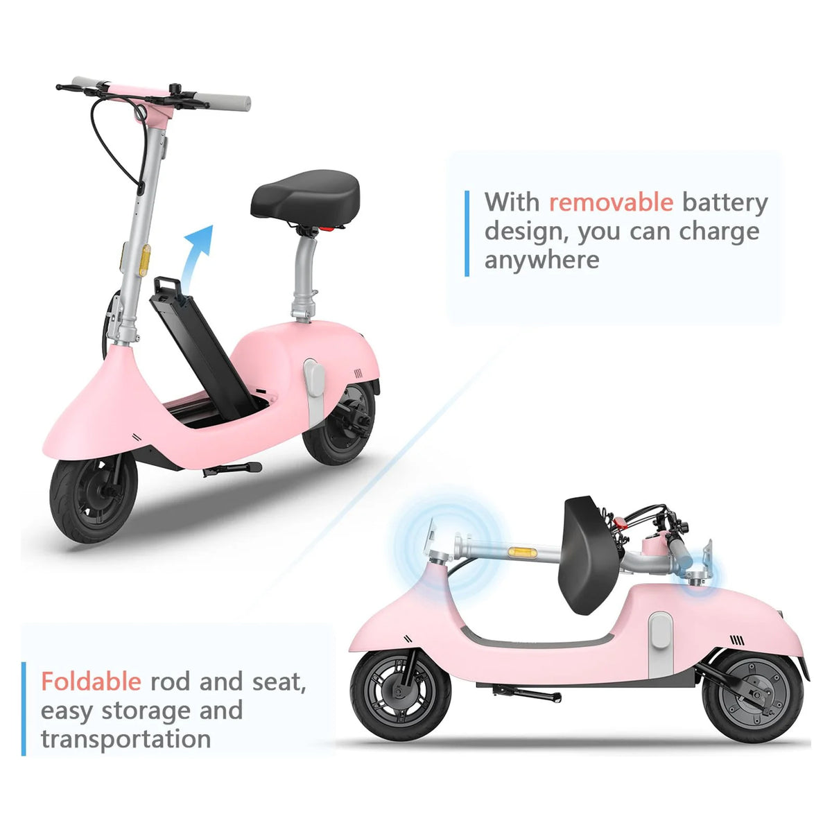 Electric Scooter with Seat, 10inch Vacuum Tires P832201