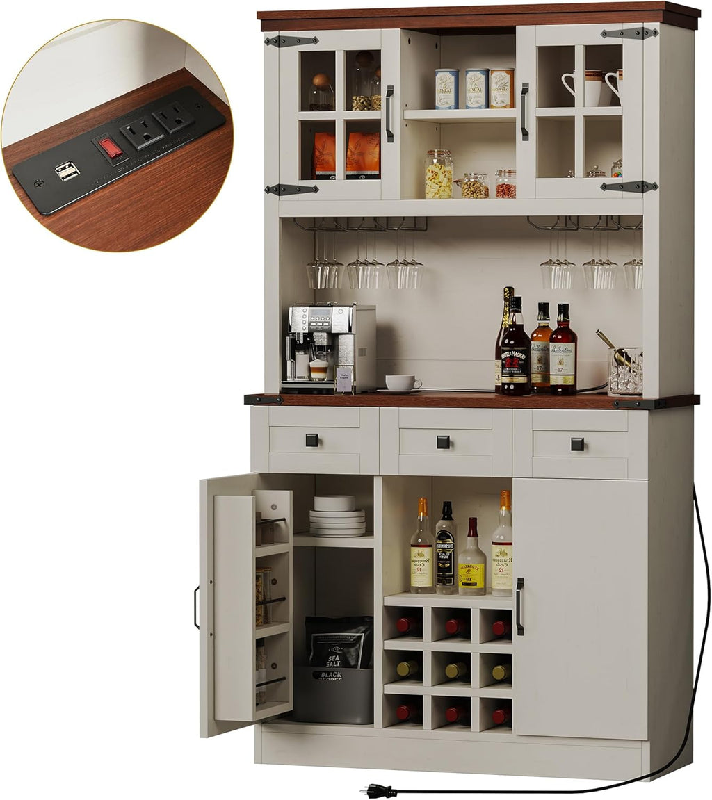 Antique White 72 Inch Kitchen Pantry Cabinet with 3 Drawers M788