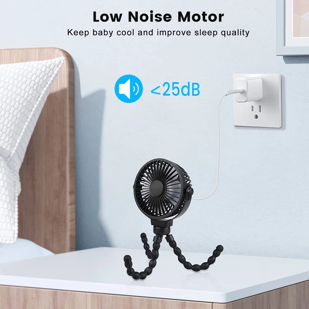 Portable Battery Operated Clip on Fan with Flexible Tripod White M3622