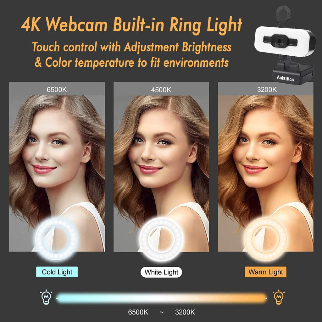 4K Webcam with Microphone and Ring Light D262404