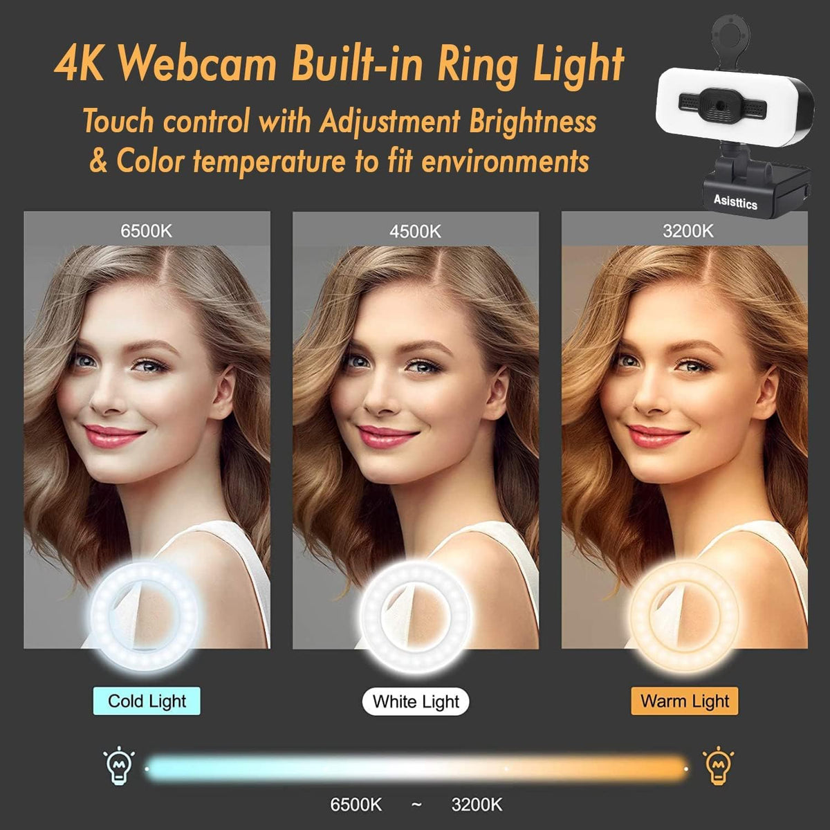 4K Webcam with Microphone and Ring Light D262404