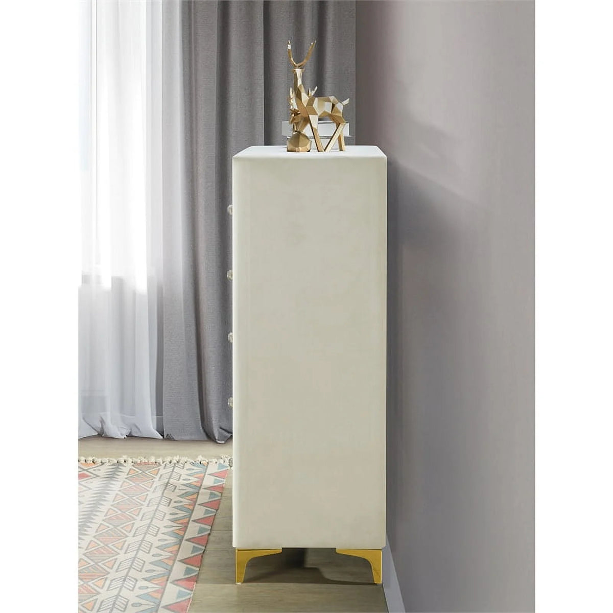 Cream Velvet Upholstered 5-Drawer Chest T723861