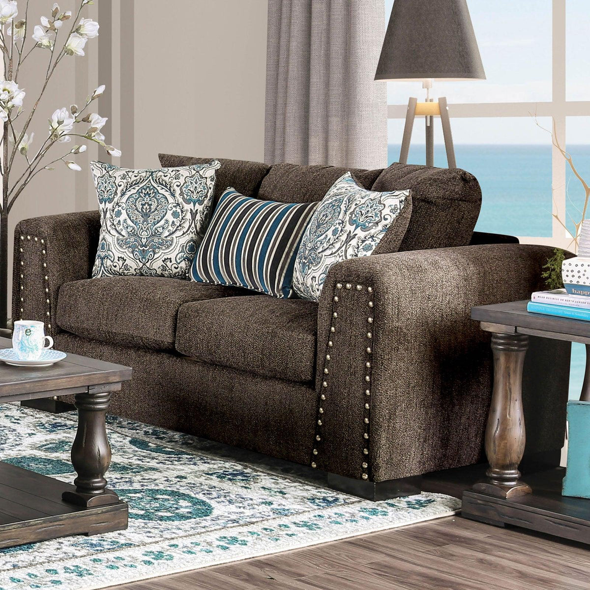 Dark Gray Linen-like Fabric Sofa and Loveseat L762460