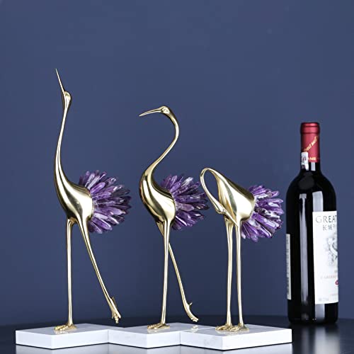 Gold Crane Bird Statues with Crystal Tail Accents X434