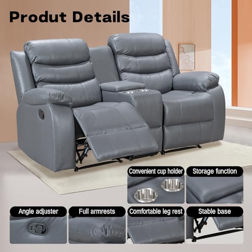 Grey Manual Double Recliner Sofa with Cup Holder F5055