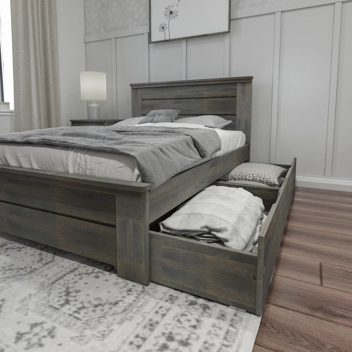 Full Size Wooden Platform Bed with Storage Drawers Q65772