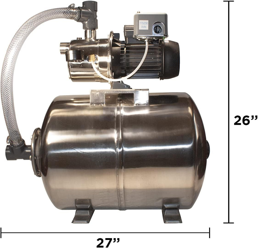 3/4HP Stainless Steel Shallow Well Jet Pump System V93151
