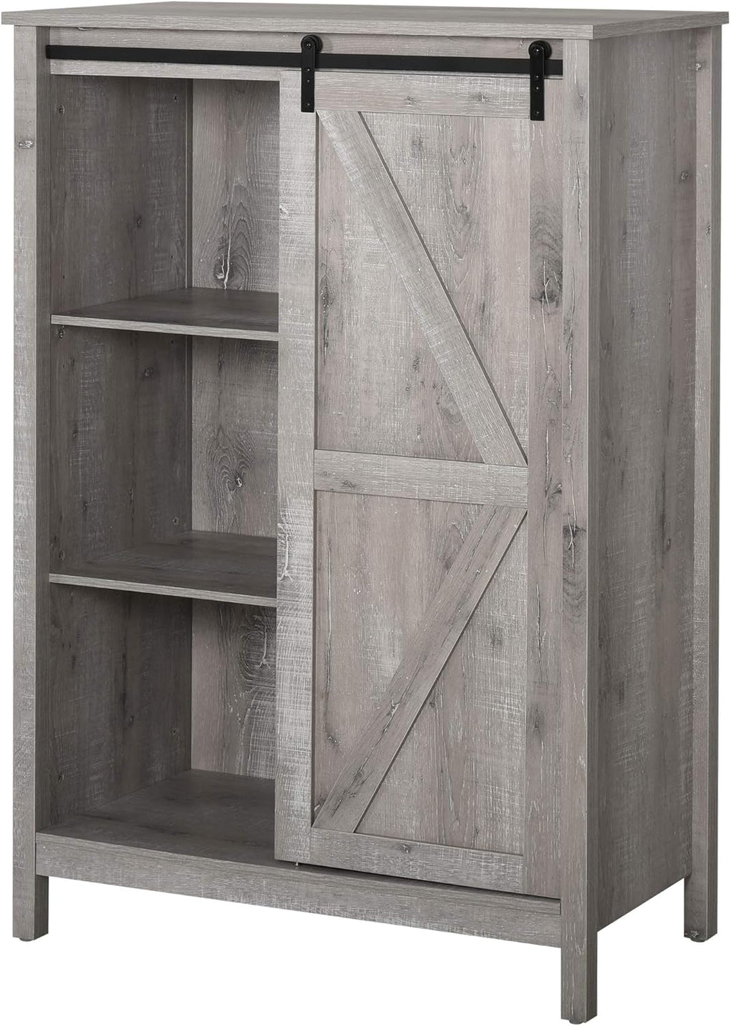 Antique Grey 3-Tier Accent Cabinet with Barn Door and Adjustable Shelf Y499