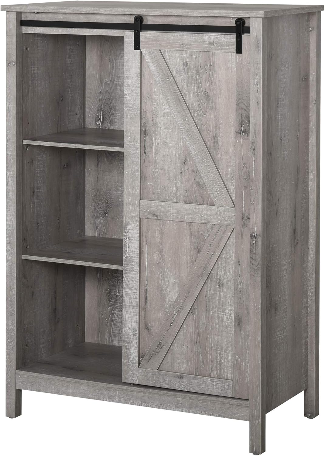 Antique Grey 3-Tier Accent Cabinet with Barn Door and Adjustable Shelf Y499