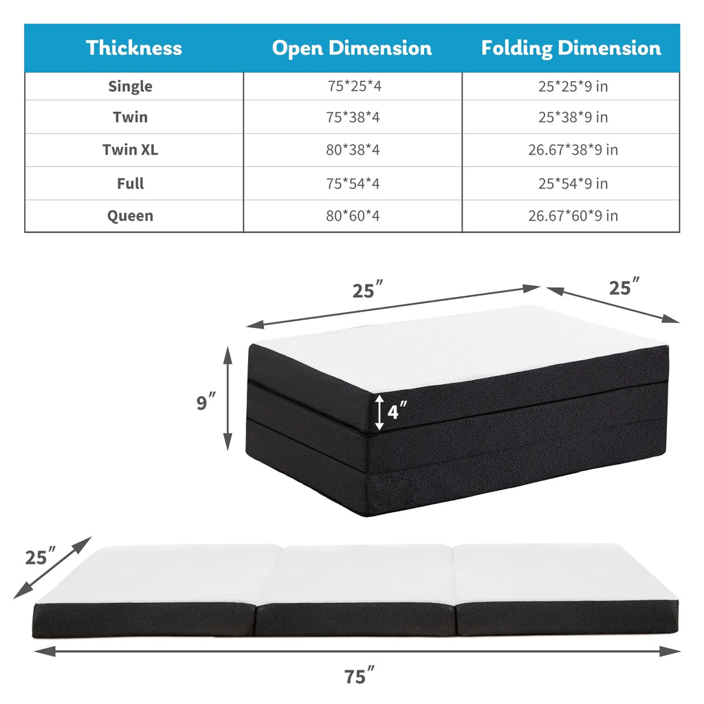 Queen Size 4 inch Tri-fold Memory Foam Mattress S29316