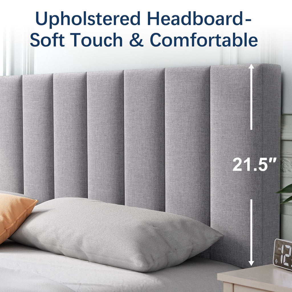 Full Platform Bed Frame with Upholstered Headboard, Beige P3595