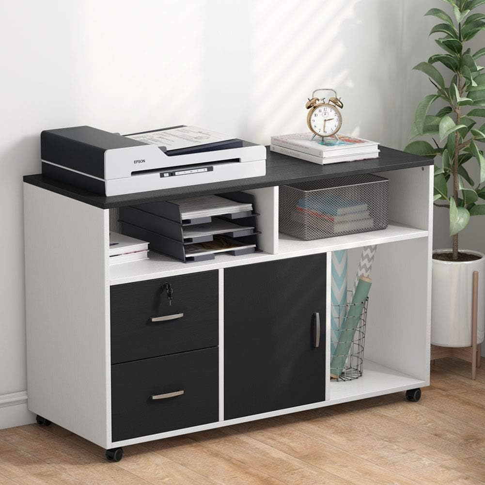 White 2 Drawer Wood File Cabinet with Locks and Wheels W119