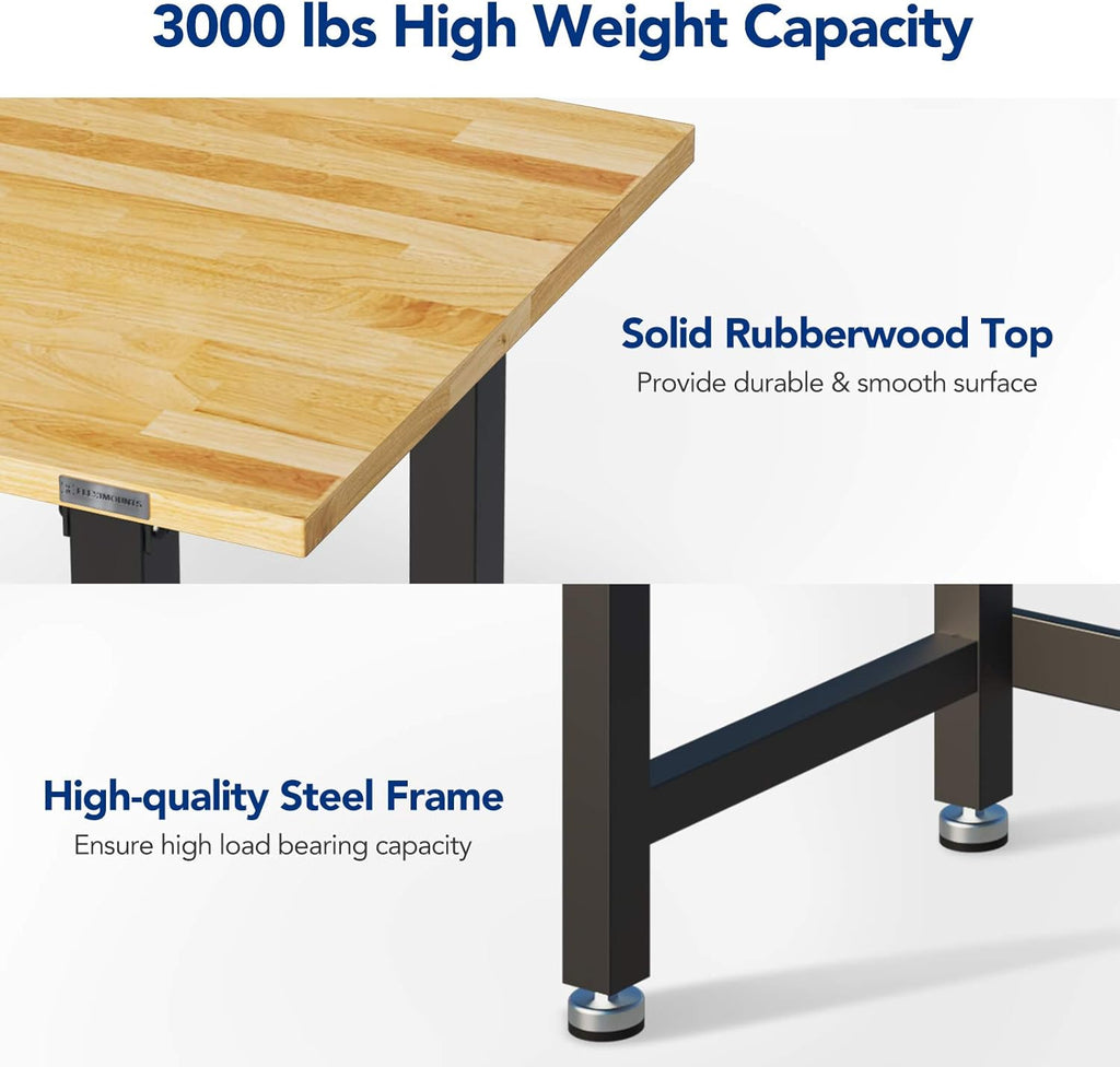Work Bench with Drawer 3000-lb Capacity 48"x 24" Rubber Wood Top Heavy-Duty Steel Frame L9771