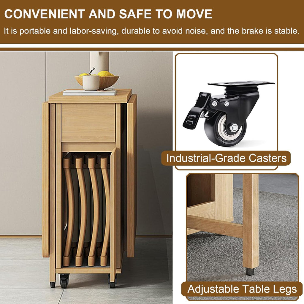 Folding Dining Table with 4 Chairs and Storage Drawers Wood Drop Leaf Dining Table Set N46649