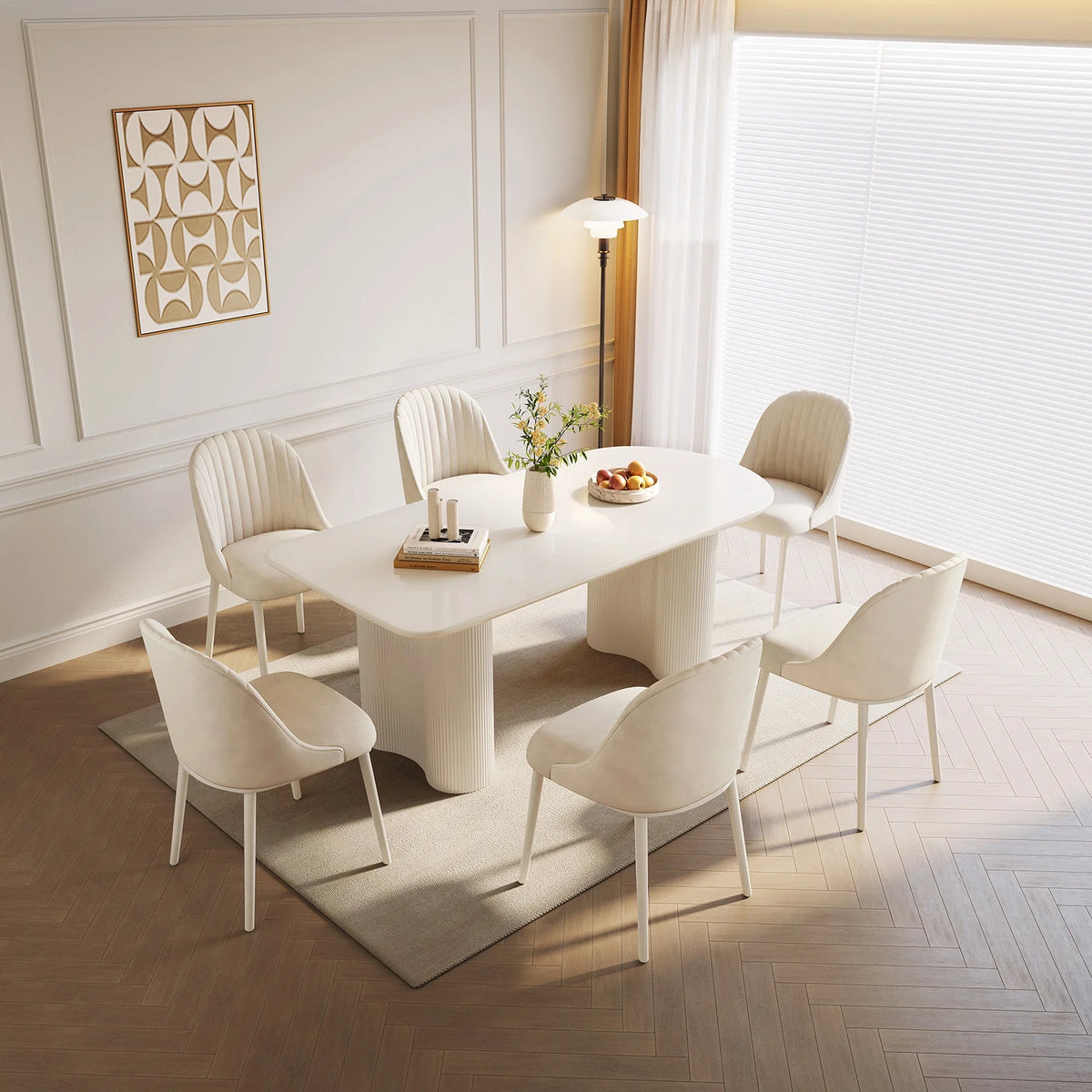 63'' Oval Dining Table Set of 7 with 6 Chairs J80944