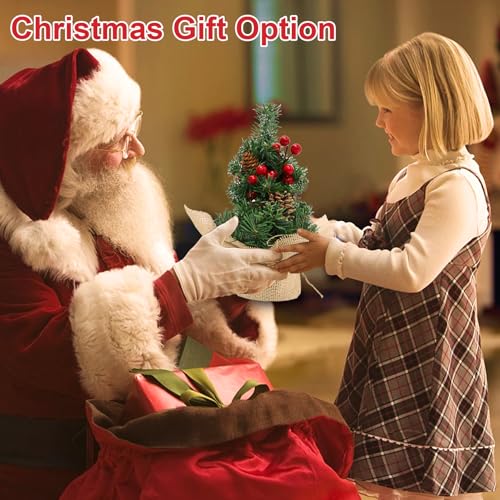 12 Inch Mini Tabletop Artificial Christmas Tree with Timer Lights Pinecones Red Berries R674