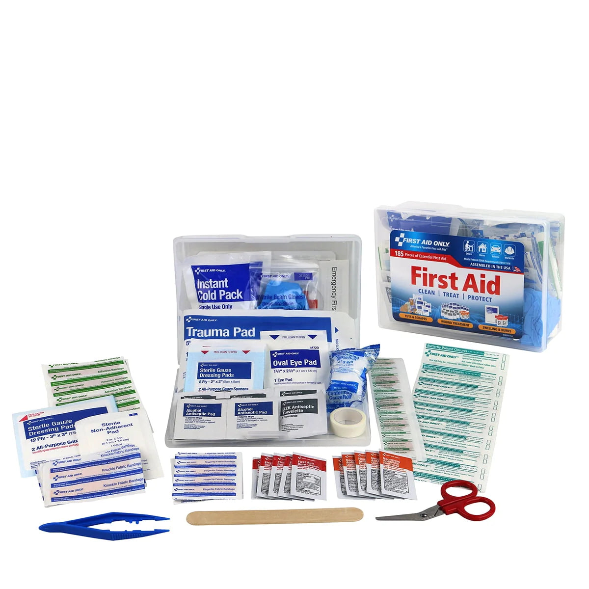 First Aid Kit with Clear Plastic Case, 185 Pieces J841